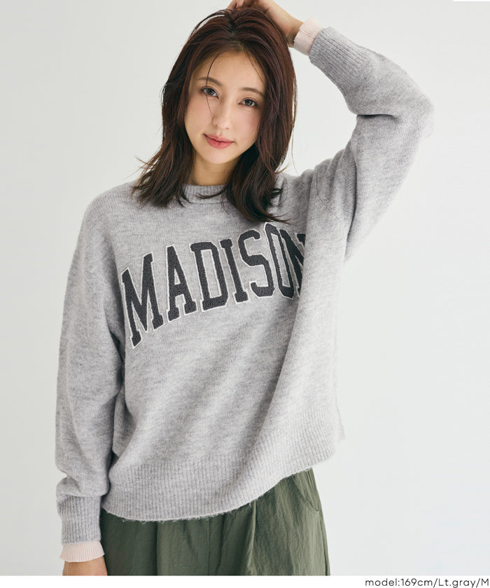 大學風英字LOGO圓領毛衣 親子裝