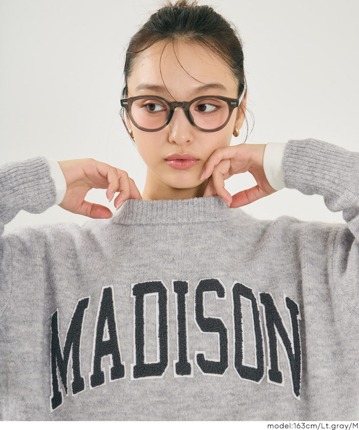 大學風英字LOGO圓領毛衣 親子裝