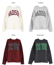 大學風英字LOGO圓領毛衣 親子裝