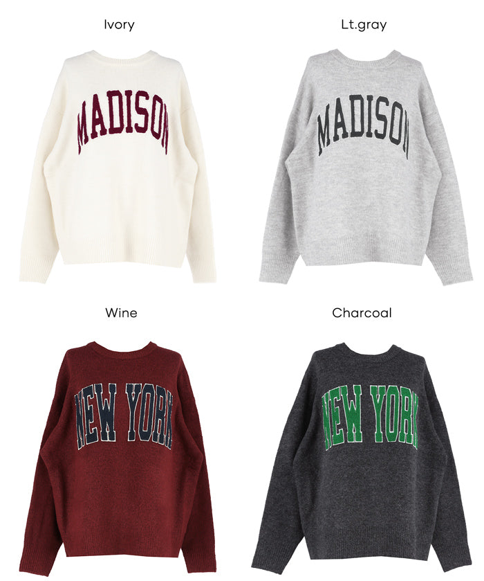 大學風英字LOGO圓領毛衣 親子裝