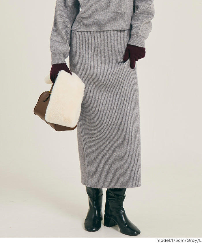 【可配套】細閃螺紋針織直筒半裙