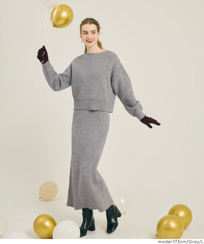 【可配套】細閃螺紋針織直筒半裙