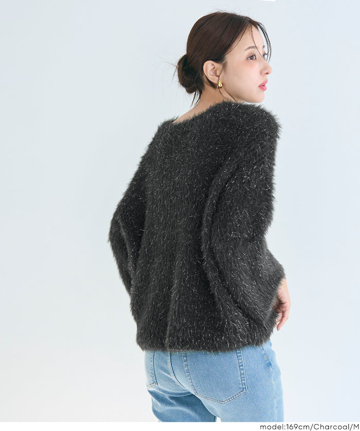 細閃毛絨造型長袖針織上衣
