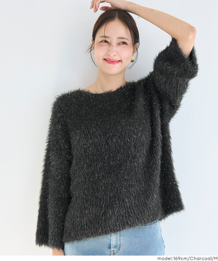 細閃毛絨造型長袖針織上衣