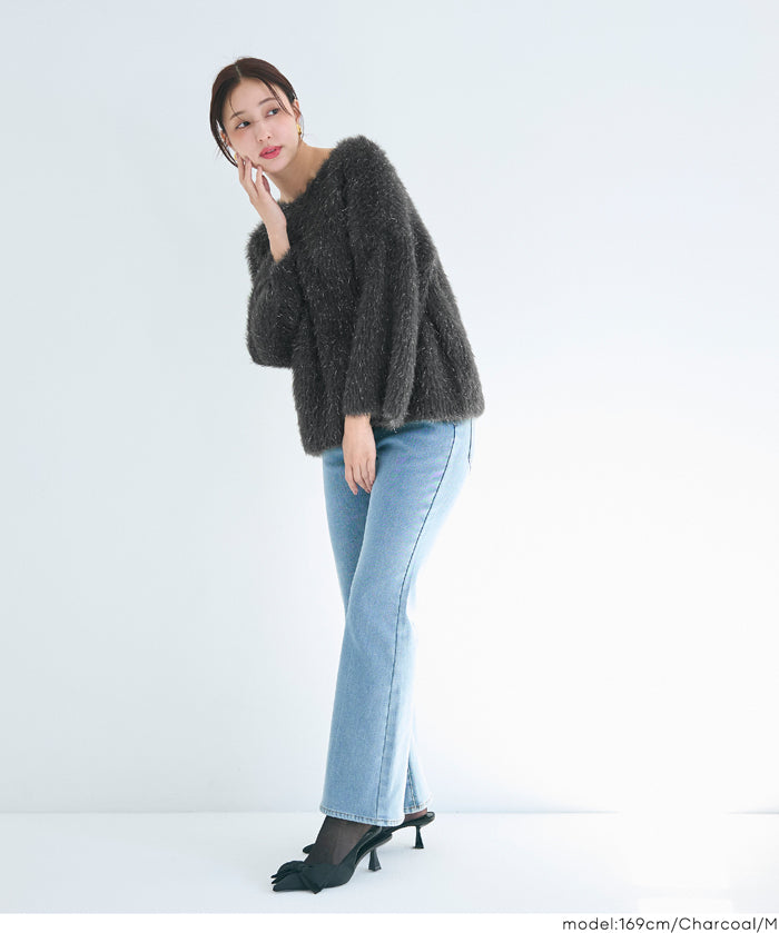 細閃毛絨造型長袖針織上衣