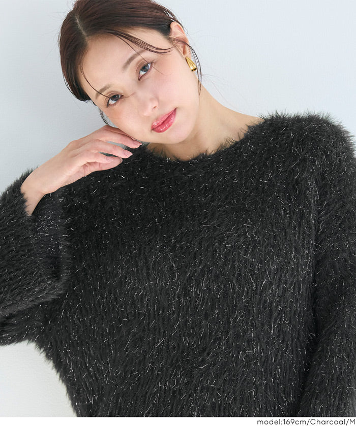 細閃毛絨造型長袖針織上衣