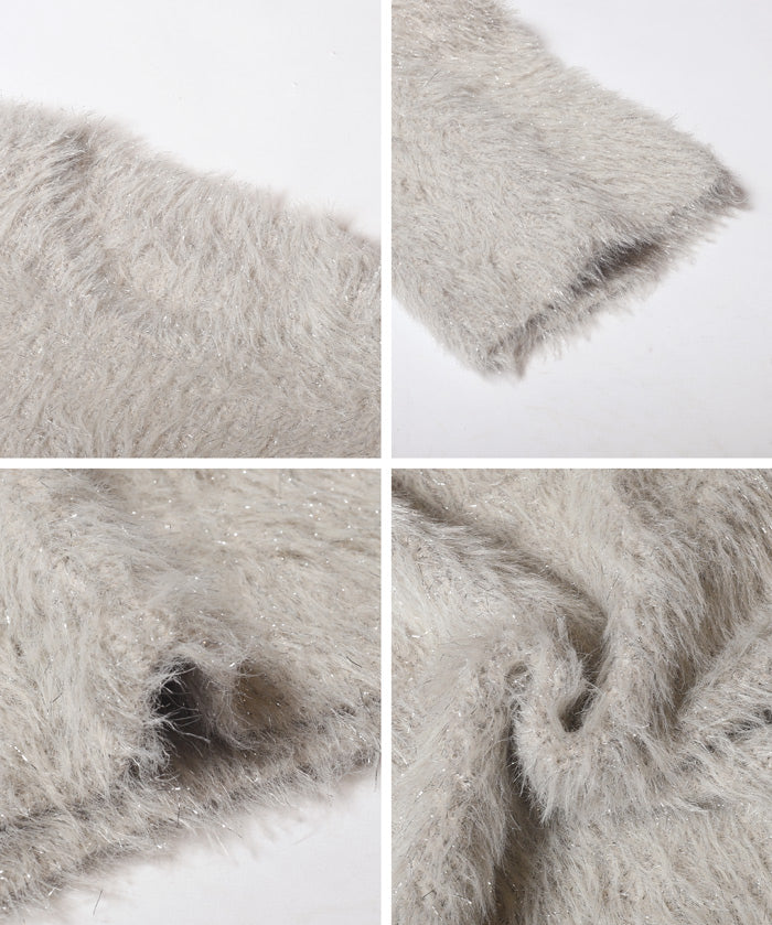 細閃毛絨造型長袖針織上衣