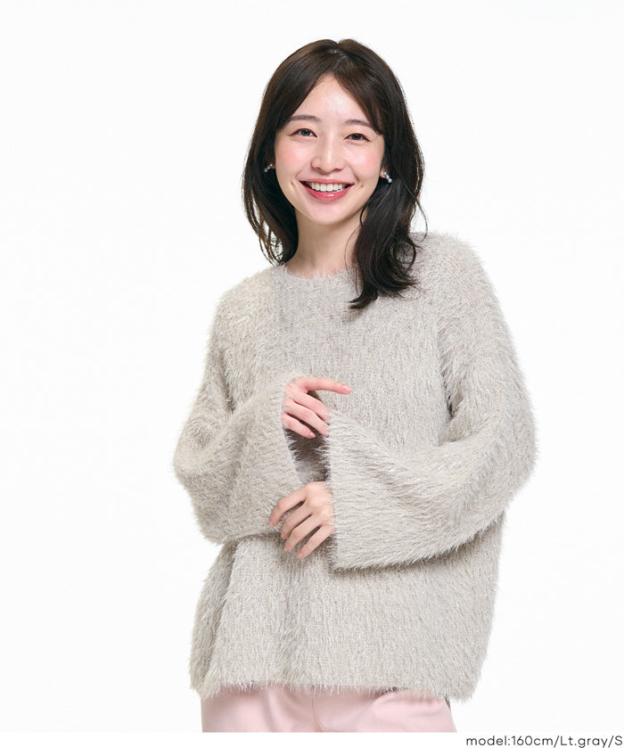 細閃毛絨造型長袖針織上衣