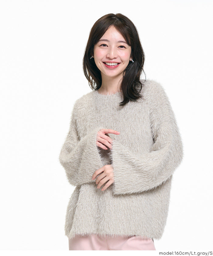 細閃毛絨造型長袖針織上衣