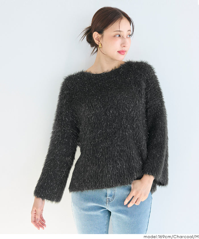 細閃毛絨造型長袖針織上衣
