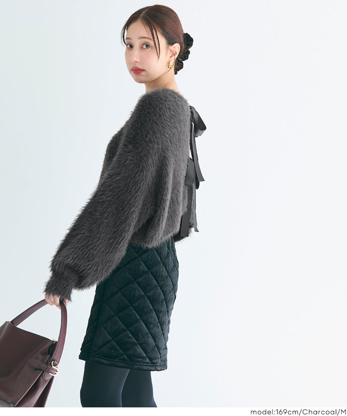 細閃毛絨造型蝴蝶結兩穿針織開衫