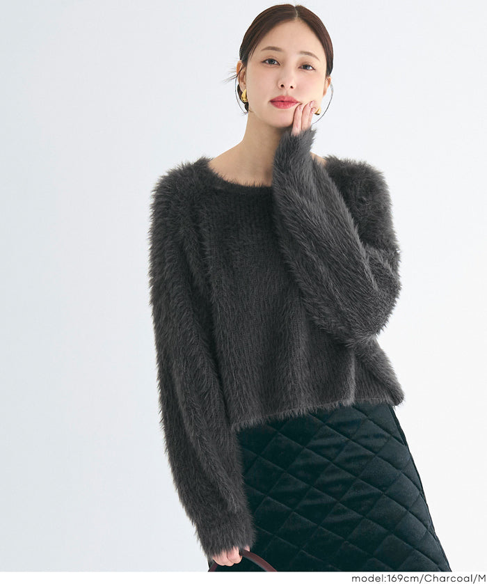 細閃毛絨造型蝴蝶結兩穿針織開衫