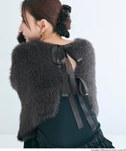 細閃毛絨造型蝴蝶結兩穿針織開衫