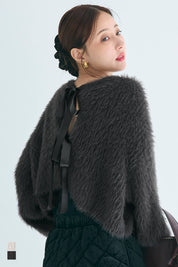 細閃毛絨造型蝴蝶結兩穿針織開衫