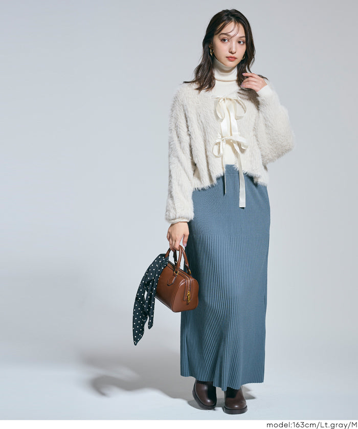 細閃毛絨造型蝴蝶結兩穿針織開衫