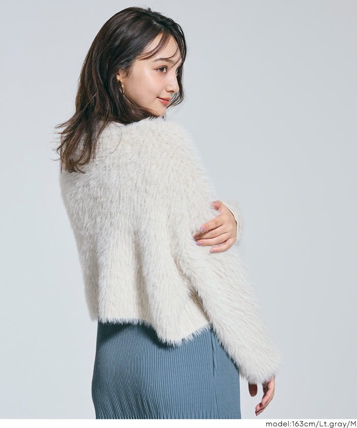 細閃毛絨造型蝴蝶結兩穿針織開衫