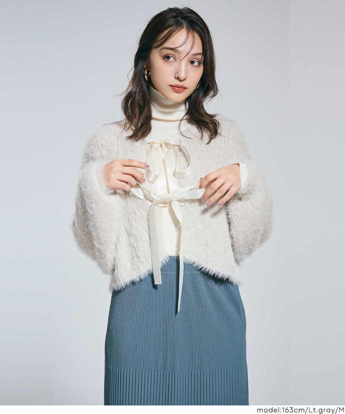 細閃毛絨造型蝴蝶結兩穿針織開衫