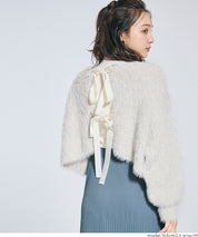 細閃毛絨造型蝴蝶結兩穿針織開衫