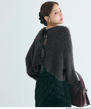 細閃毛絨造型蝴蝶結兩穿針織開衫