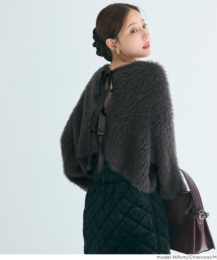 細閃毛絨造型蝴蝶結兩穿針織開衫