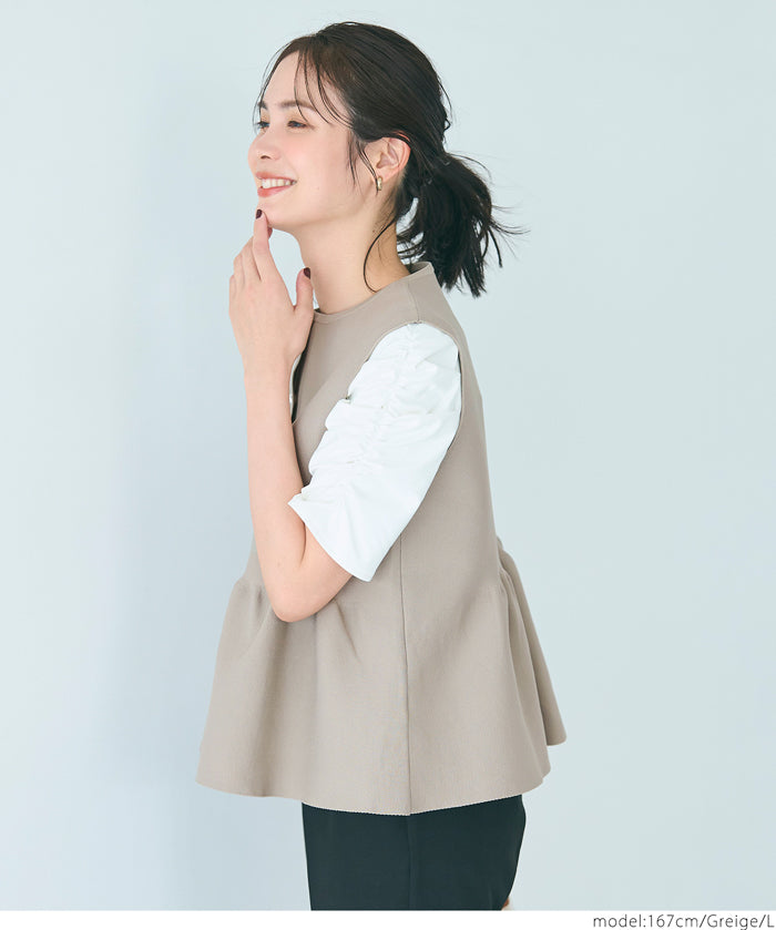 日系氣質銀扣荷葉下擺娃娃背心