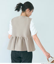 日系氣質銀扣荷葉下擺娃娃背心