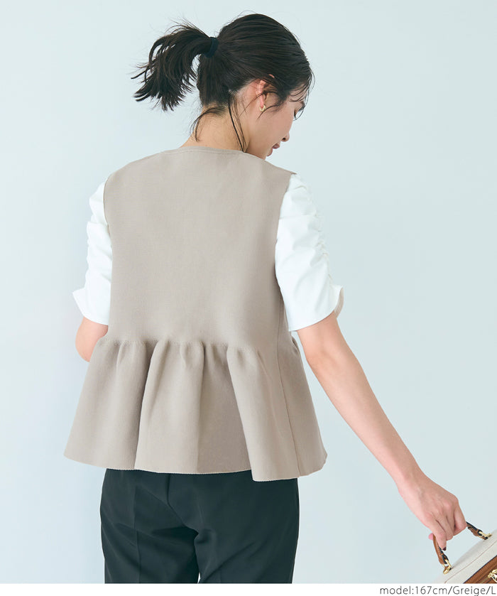 日系氣質銀扣荷葉下擺娃娃背心