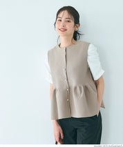 日系氣質銀扣荷葉下擺娃娃背心