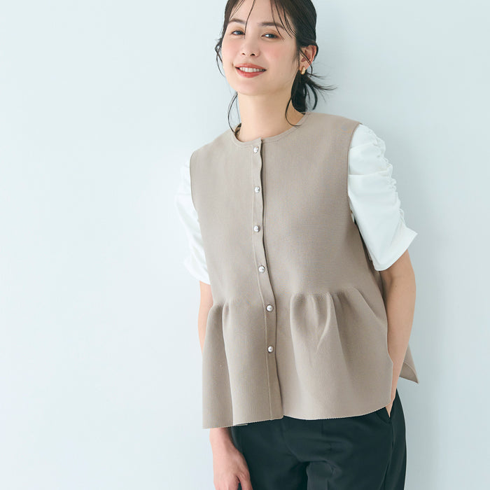 日系氣質銀扣荷葉下擺娃娃背心