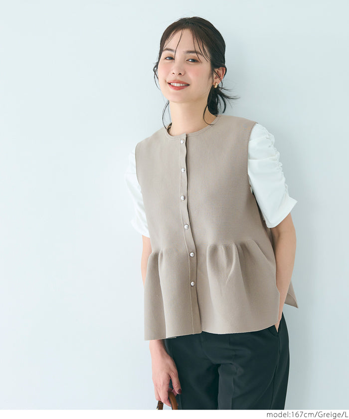 日系氣質銀扣荷葉下擺娃娃背心