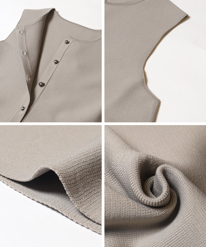 日系氣質銀扣荷葉下擺娃娃背心