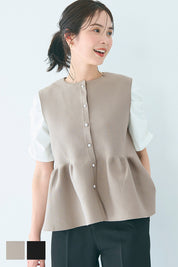 日系氣質銀扣荷葉下擺娃娃背心