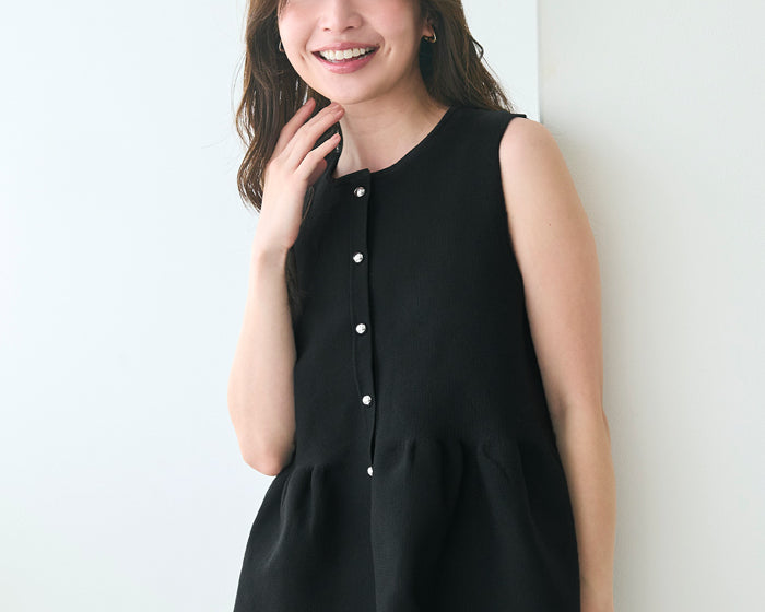 Japanese-style elegant doll vest with silver buckle and ruffled hem.