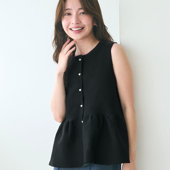 日系氣質銀扣荷葉下擺娃娃背心