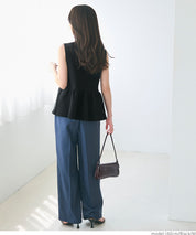 日系氣質銀扣荷葉下擺娃娃背心