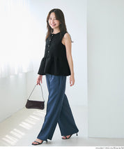 日系氣質銀扣荷葉下擺娃娃背心