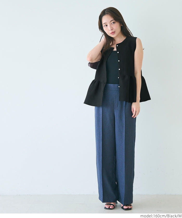 日系氣質銀扣荷葉下擺娃娃背心