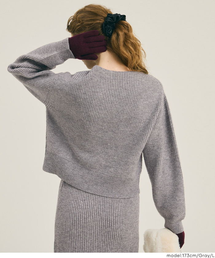【可配套】細閃螺紋針織船領毛衣