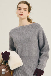 【可配套】細閃螺紋針織船領毛衣