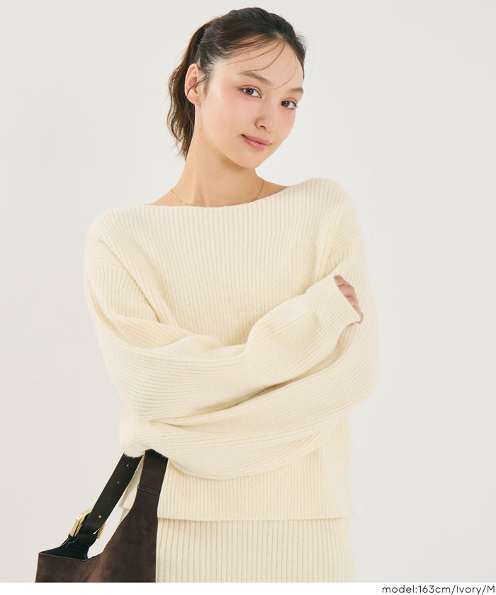 【可配套】細閃螺紋針織船領毛衣