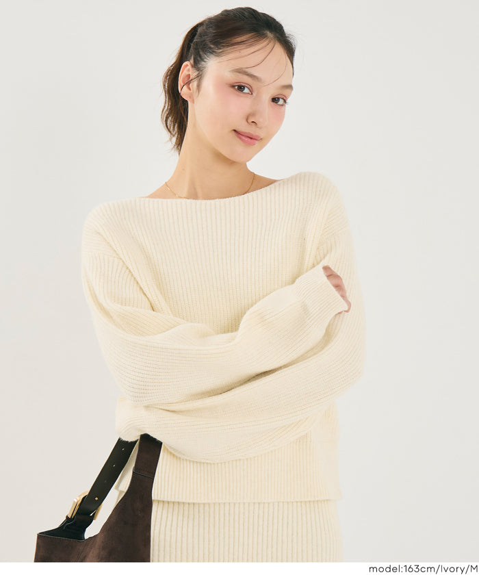 【可配套】細閃螺紋針織船領毛衣