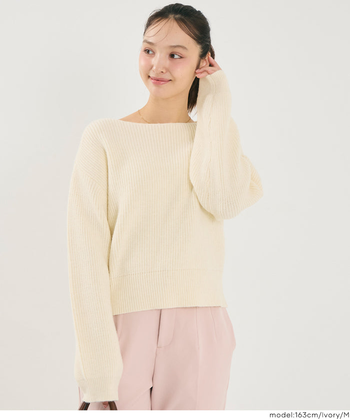 【可配套】細閃螺紋針織船領毛衣