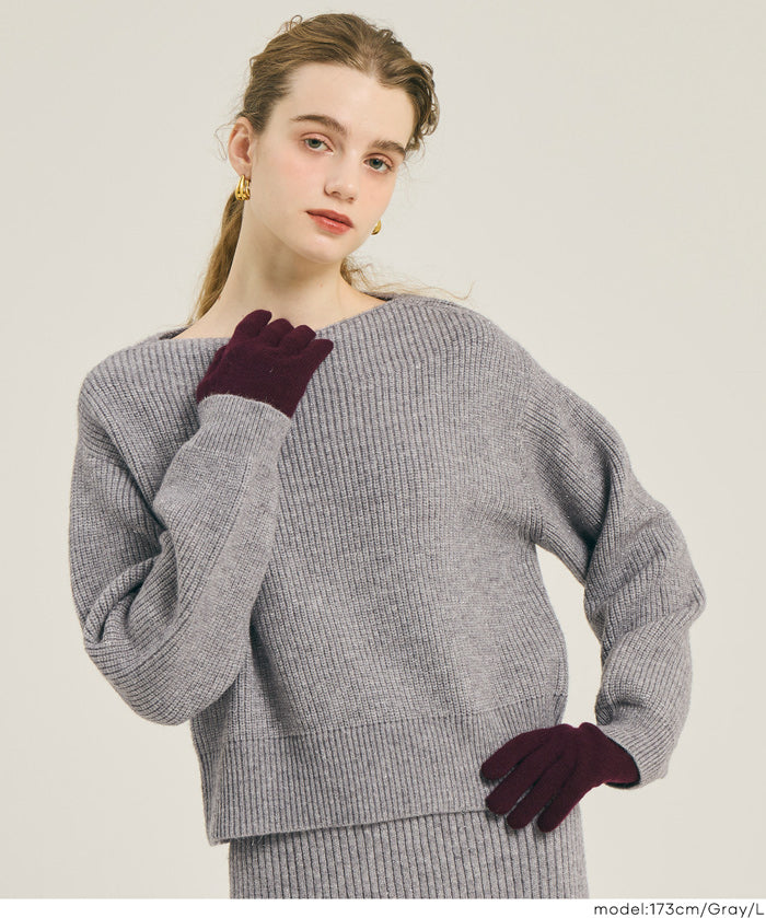 【可配套】細閃螺紋針織船領毛衣