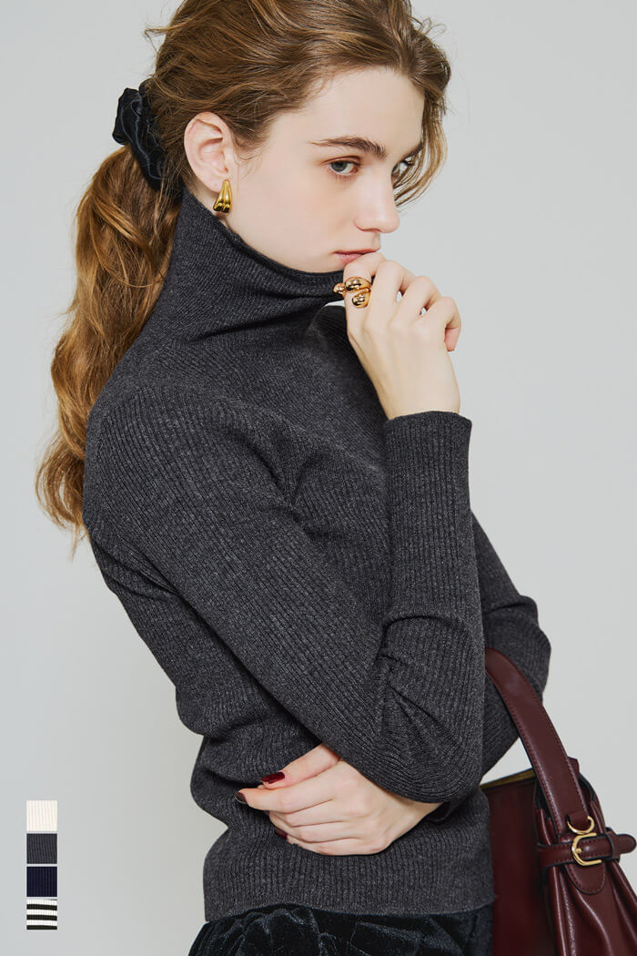 可機洗柔軟針織高領上衣