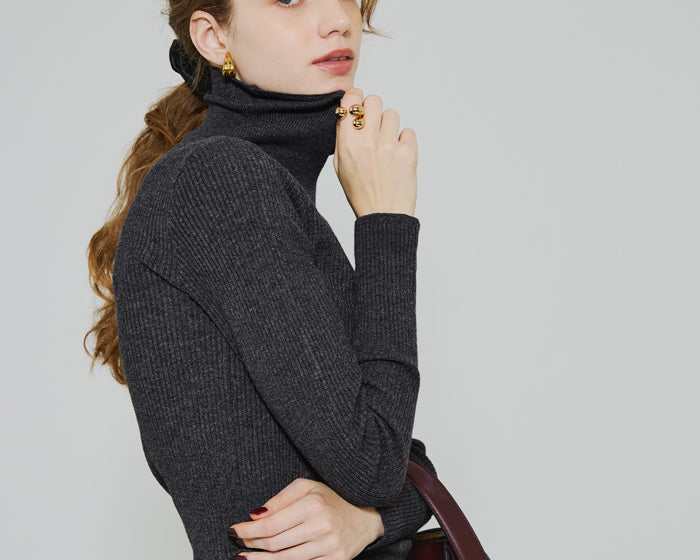 Machine washable soft knit turtleneck top