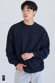 男裝霧感針織圓領長袖毛衣