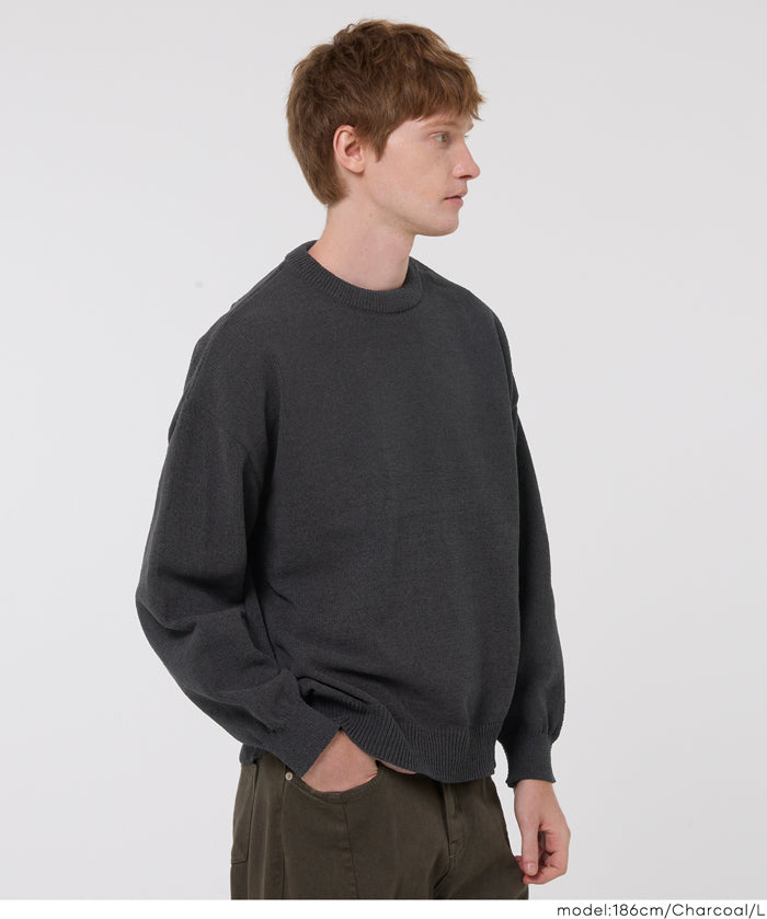 男裝霧感針織圓領長袖毛衣