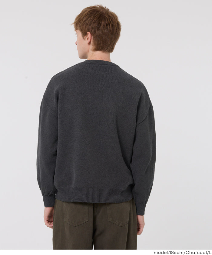 男裝霧感針織圓領長袖毛衣