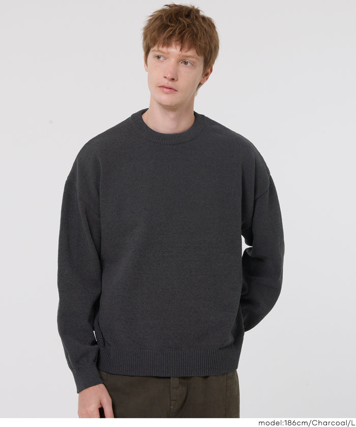 男裝霧感針織圓領長袖毛衣