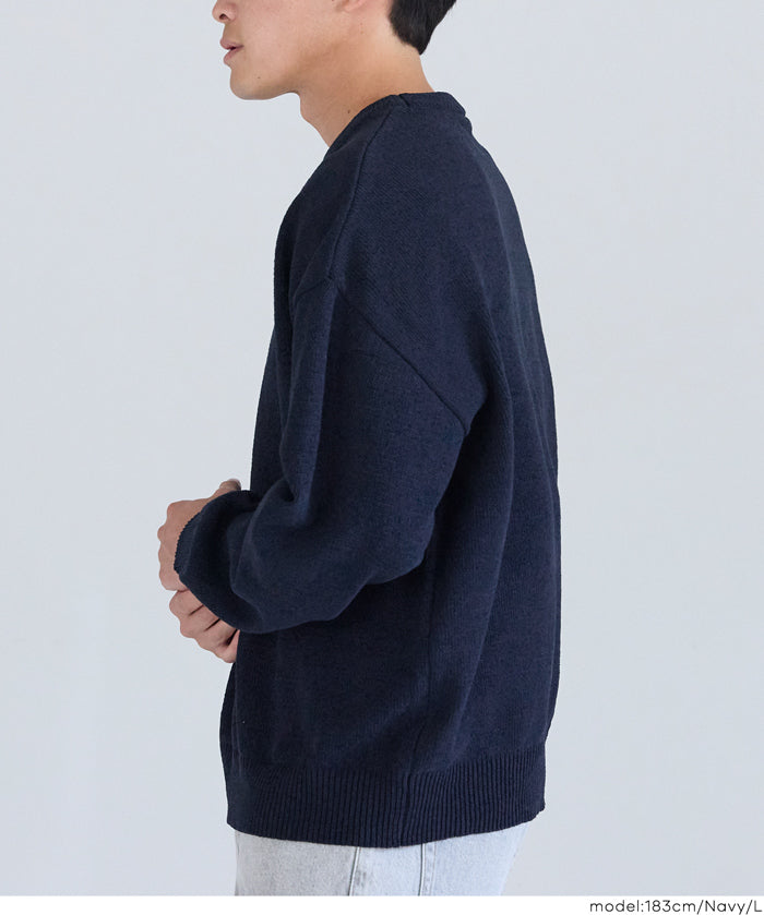 男裝霧感針織圓領長袖毛衣